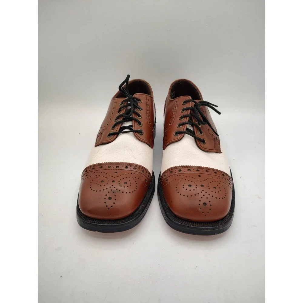Vintage Brown & WHITE‎ CAP TOE Two Tone  OXFORD Rockabilly Shoe sz 8 Men